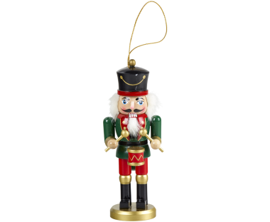Mini dziadek do orzechów zawieszka 15 cm zielony dobosz