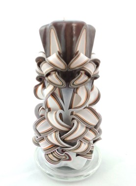 Świeca rzeźbiona brązowa-żółta 23cm