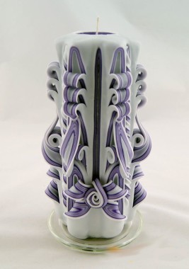 Świeca rzeźbiona biało-fioletowa 23cm